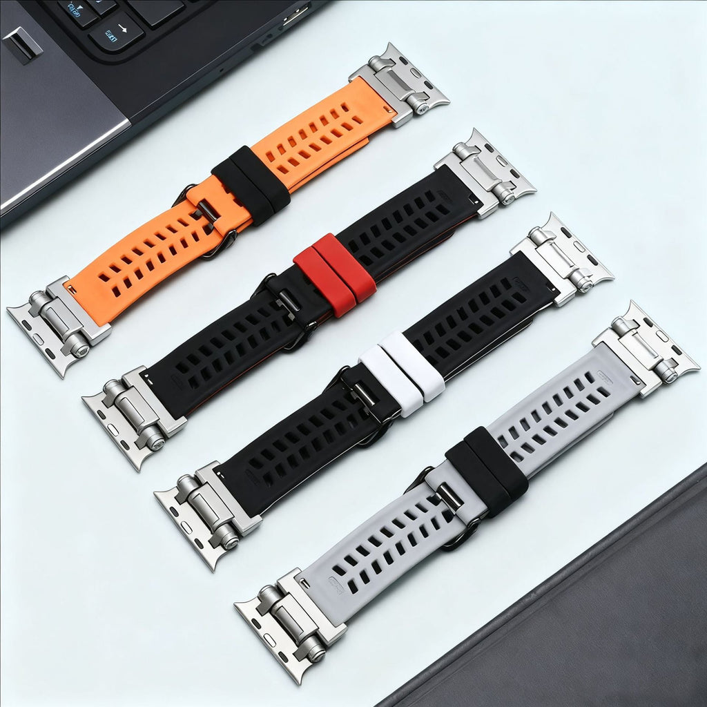 Bracelet silicone perforé pour Apple Watch en orange avec boucle ardillon argentée Bracelets silicone perforés pour Apple.