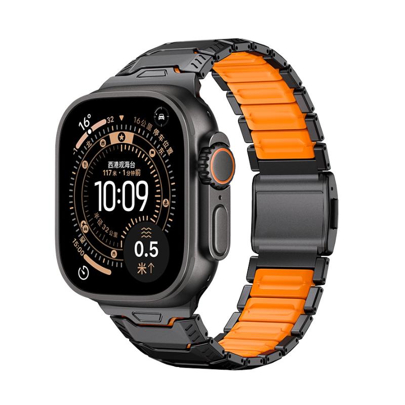Bracelet Apple Watch en titane et silicone, fermeture magnétique, style chevalier, modèle Hypnos