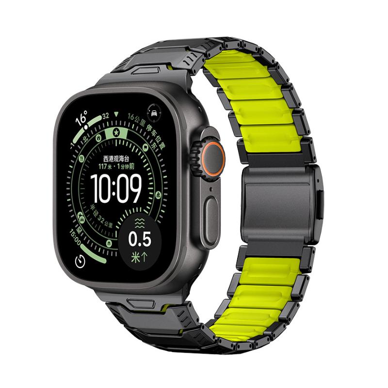 Bracelet Apple Watch en titane et silicone, fermeture magnétique, style chevalier, modèle Hypnos