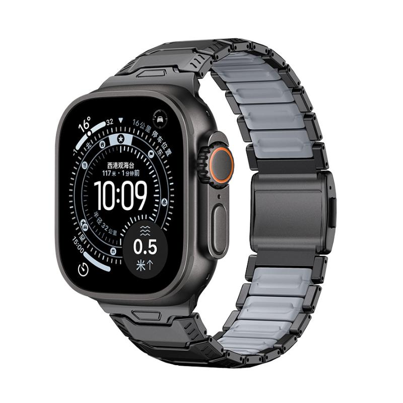 Bracelet Apple Watch en titane et silicone, fermeture magnétique, style chevalier, modèle Hypnos