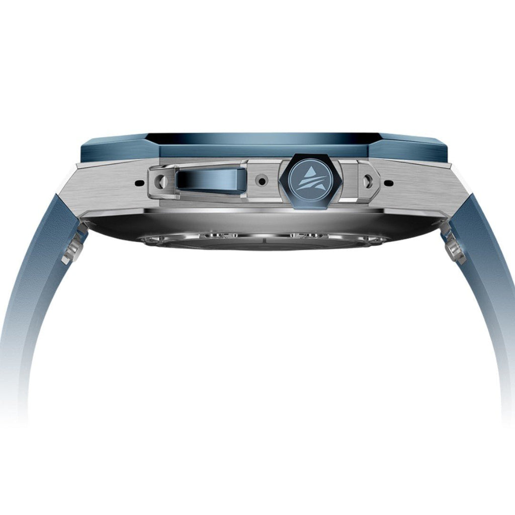 Bracelet sport turquoise en fluoroélastomère souple avec boucle acier pour Apple Watch Ultra 49mm, boîtier renforcé robuste.