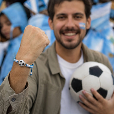 Fodbold supporter armbånd i nylon, justerbart sportsmykke, håndledstilbehør med rund bold, flettet snor hold, passion for kamp, model Albaro