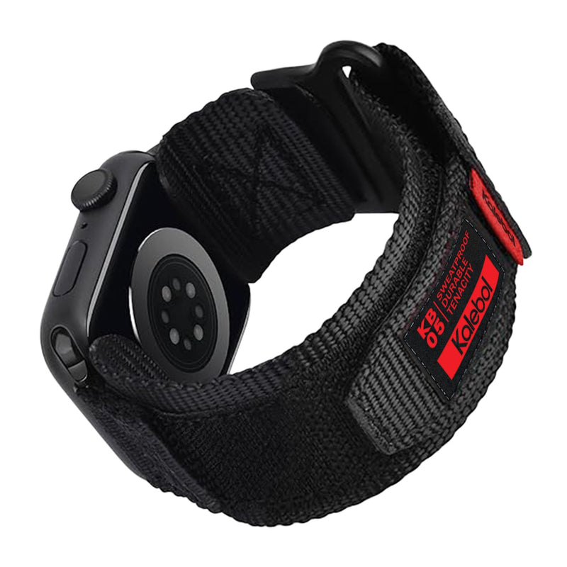 Bracelet nylon noir à velcro Kalebol Edition ajustable pour Apple Watch, modèle Kayle.