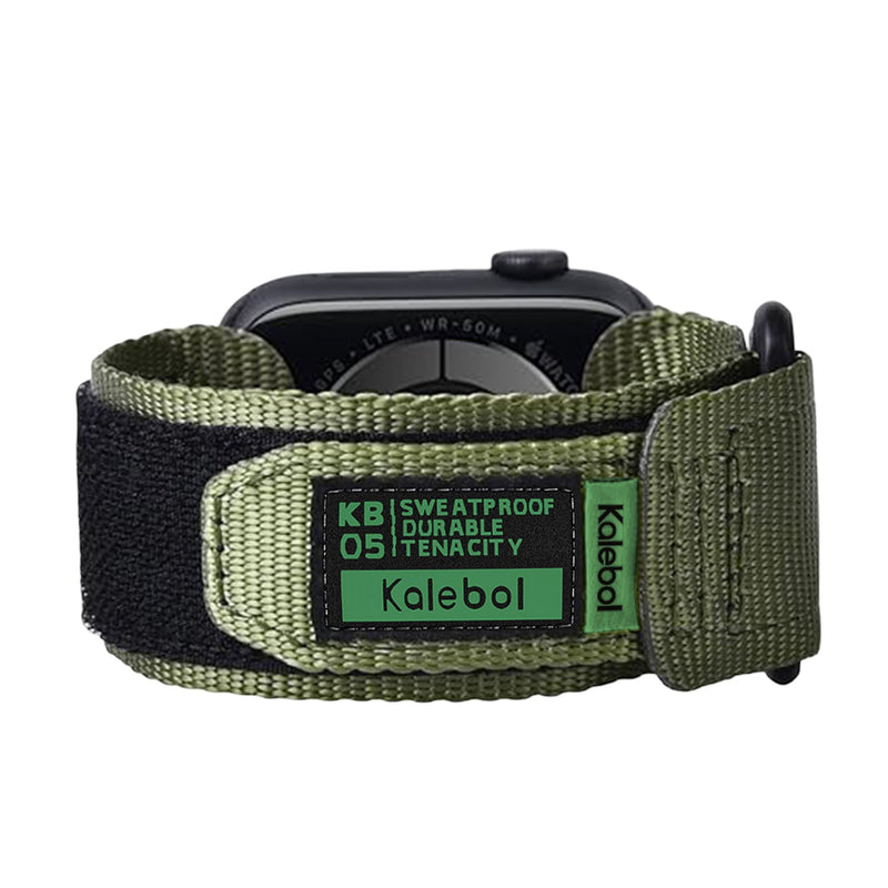 Bracelet en nylon kaki à velcro, sweatproof, ajustable pour Apple Watch modèle Kayle.