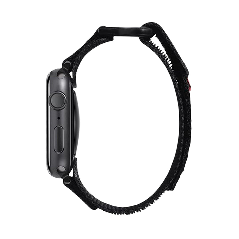 Bracelet noir en nylon à velcro, ajustable, pour Apple Watch, modèle Kayle, style sweatproof.