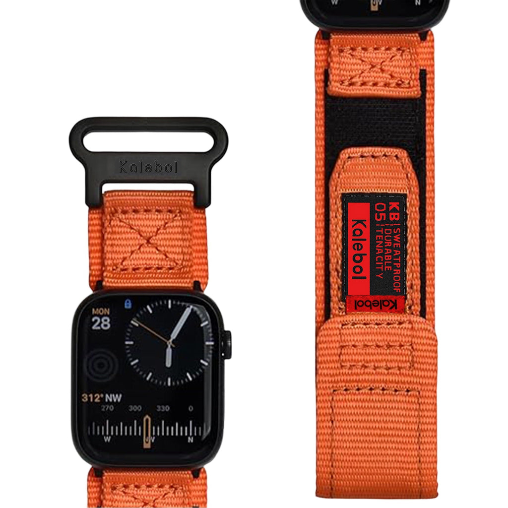 Bracelet en nylon orange sweatproof avec fermeture velcro pour Apple Watch, modèle Kayle, taille 38-42 mm.