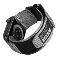 Bracelet en nylon gris clair et noir à velcro, ajustable pour Apple Watch, modèle Kayle.
