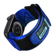 Bracelet nylon bleu sweatproof Kalebol Edition à velcro pour Apple Watch, ajustable.