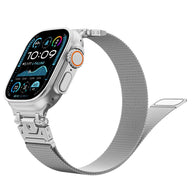 Bracelet tactique magnétique en acier inoxydable gris, ajustable, compatible Apple Watch 40-42 mm.