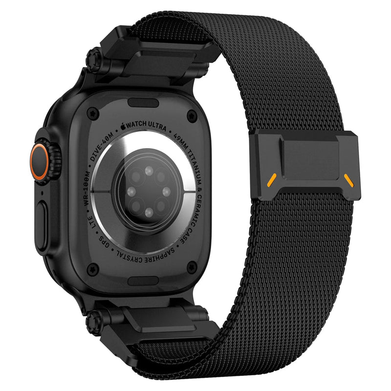 Bracelet magnétique noir en acier inoxydable pour Apple Watch, maille fine ajustable, modèle Juice.