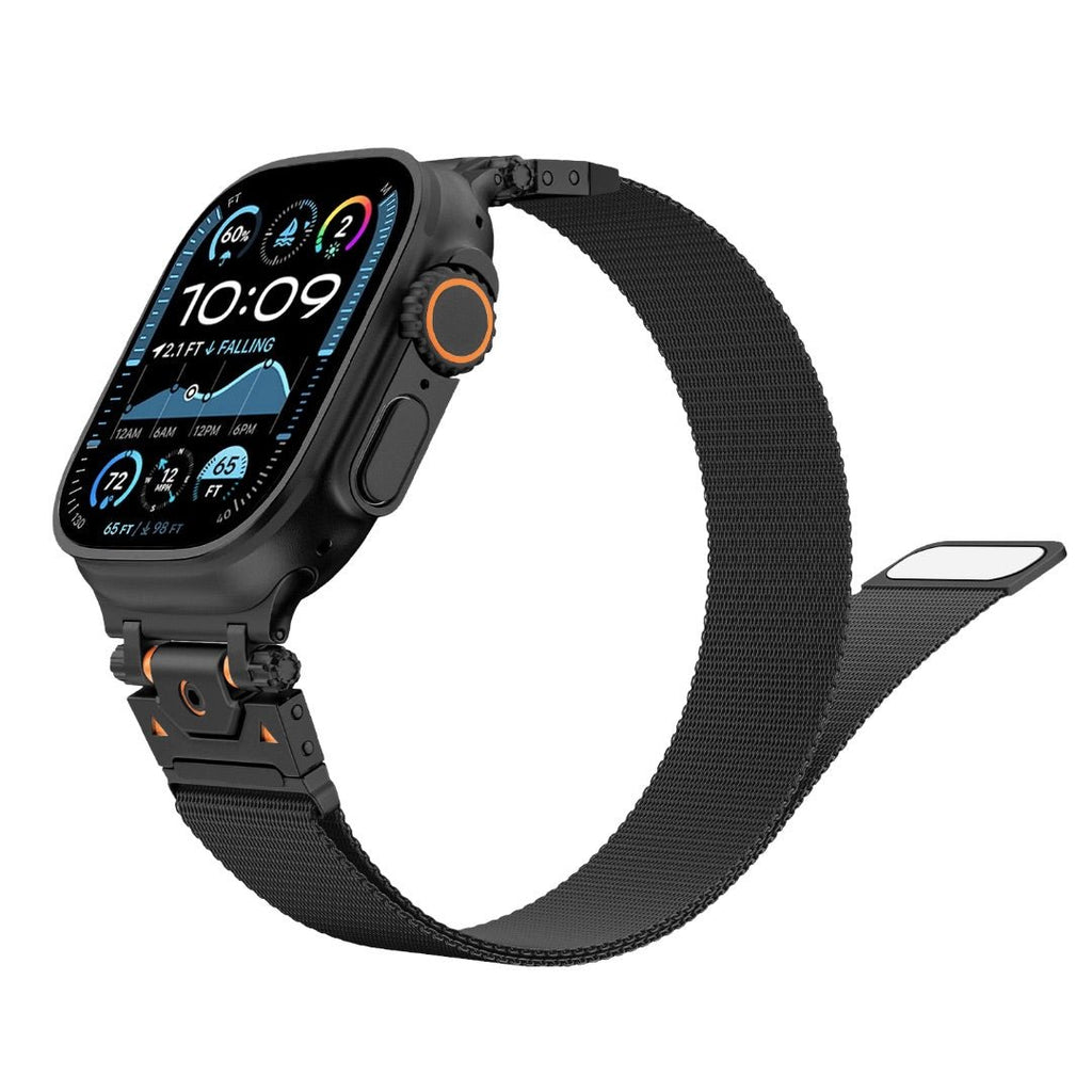 Bracelet magnétique noir en acier inoxydable pour Apple Watch avec boucle ajustable, modèle Juice.