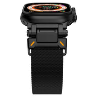 Bracelet tactique noir en acier inoxydable magnétique pour Apple Watch avec boucle ajustable.