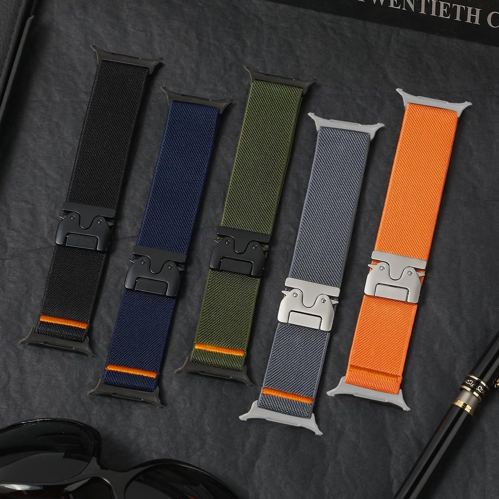Bracelets tactiques en nylon tissé pour Samsung Ultra, couleurs noir, bleu marine, vert kaki, gris, orange, boucles.