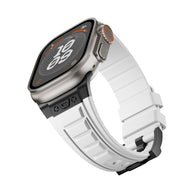 Bracelet tactique blanc en silicone résistant avec boucle ardillon noire pour Apple Watch.