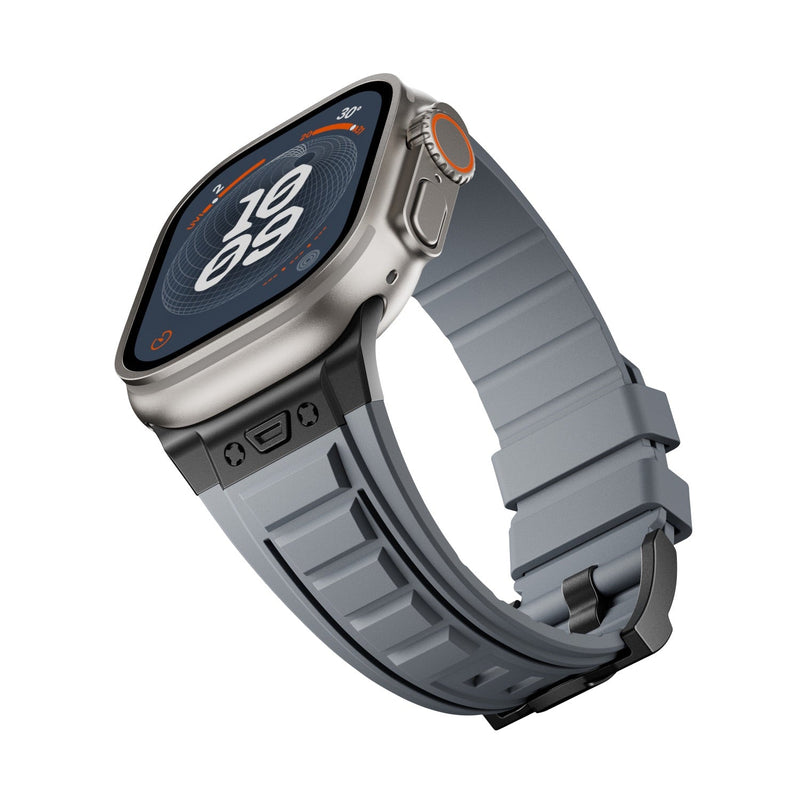 Bracelet tactique en silicone gris, boucle ardillon ajustable pour Apple Watch, modèle Landin.