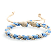 Bracelet tissé bicolore bleu clair et beige ajustable style mixte.