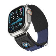Bracelet trail tactique bleu marine en nylon avec boussole intégrée pour Apple Watch.