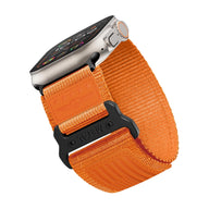 Bracelet Apple Watch en nylon orange avec boucle noire ajustable modèle Vino.