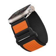 Bracelet nylon noir et orange avec drapeau américain pour Apple Watch, ajustable modèle Vino.
