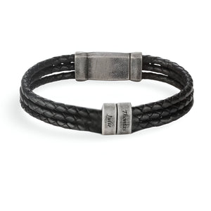 Bracelet triple cordon en cuir personnalisé, double plaques, modèle Austin - La Boutique du Bracelet