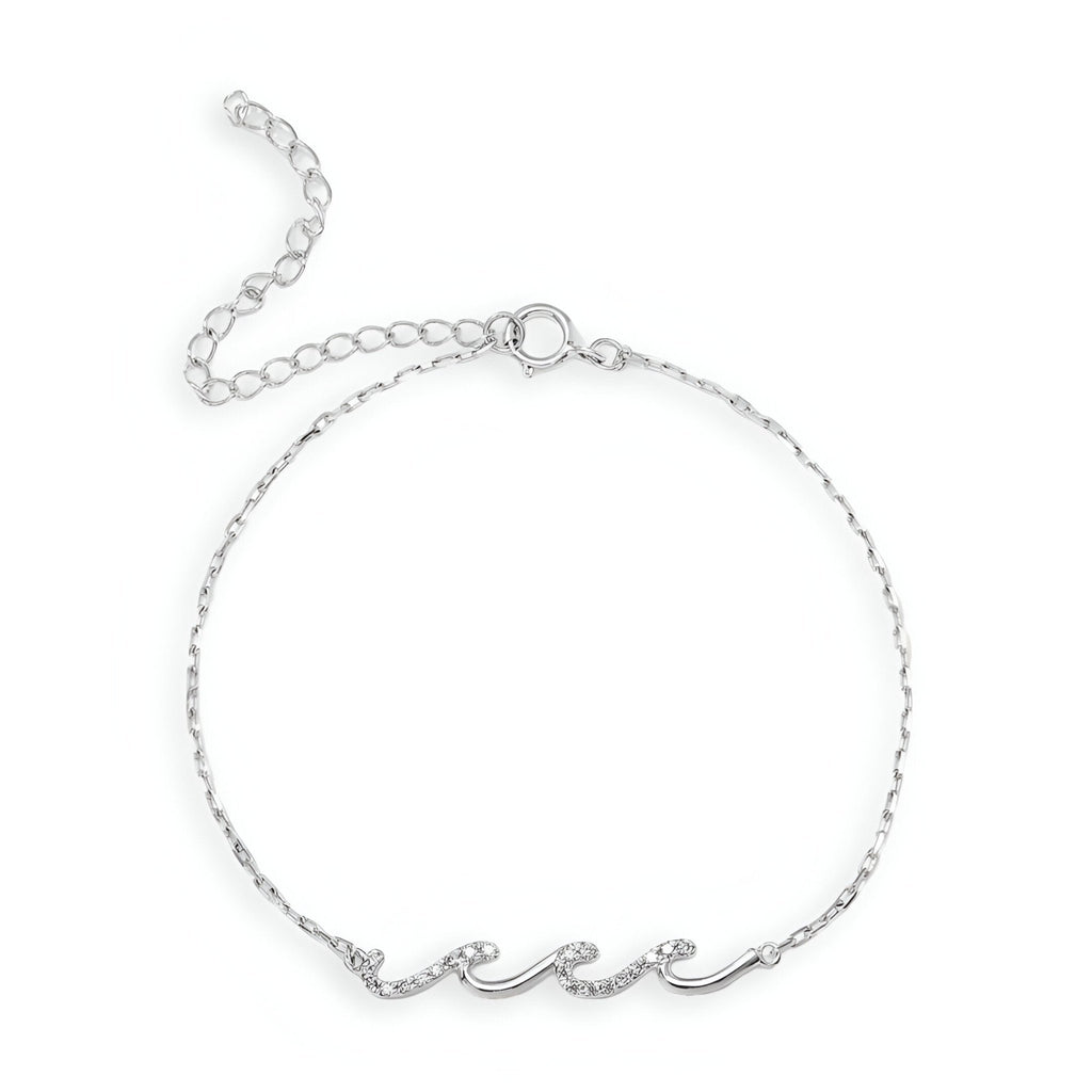 Bracelet fin argent sterling avec motif vagues scintillantes enchaînées pour femme.