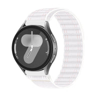 Bracelet velcro en nylon blanc pour Huawei Watch, design léger et ajustable, couture rouge subtile.