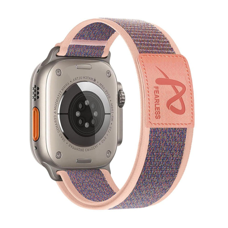 Bracelet Apple Watch nylon rose et violet avec fermeture velcro Fearless, ajustable et ultra léger.