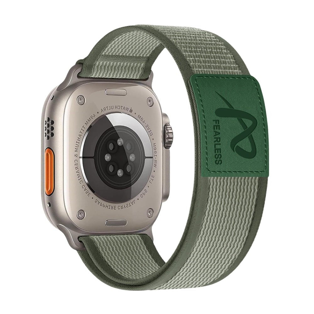Bracelet velcro en nylon vert clair et foncé, étiquette Fearless, pour Apple Watch, modèle Mercury.