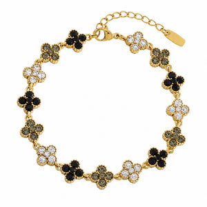 Bracelet en acier inoxydable, motif trèfle orné de cristaux, accessoire féminin ajustable, éclat luxueux, modèle Lisiana
