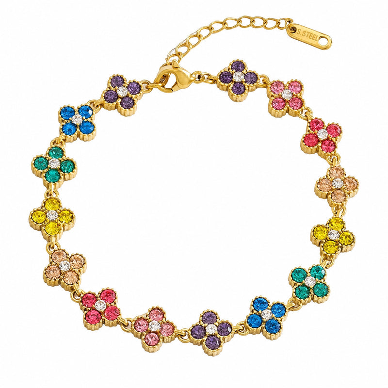 Bracelet en acier inoxydable, motif trèfle orné de cristaux, accessoire féminin ajustable, éclat luxueux, modèle Lisiana