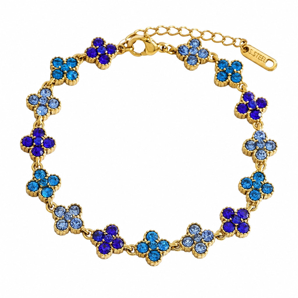 Bracelet en acier inoxydable, motif trèfle orné de cristaux, accessoire féminin ajustable, éclat luxueux, modèle Lisiana