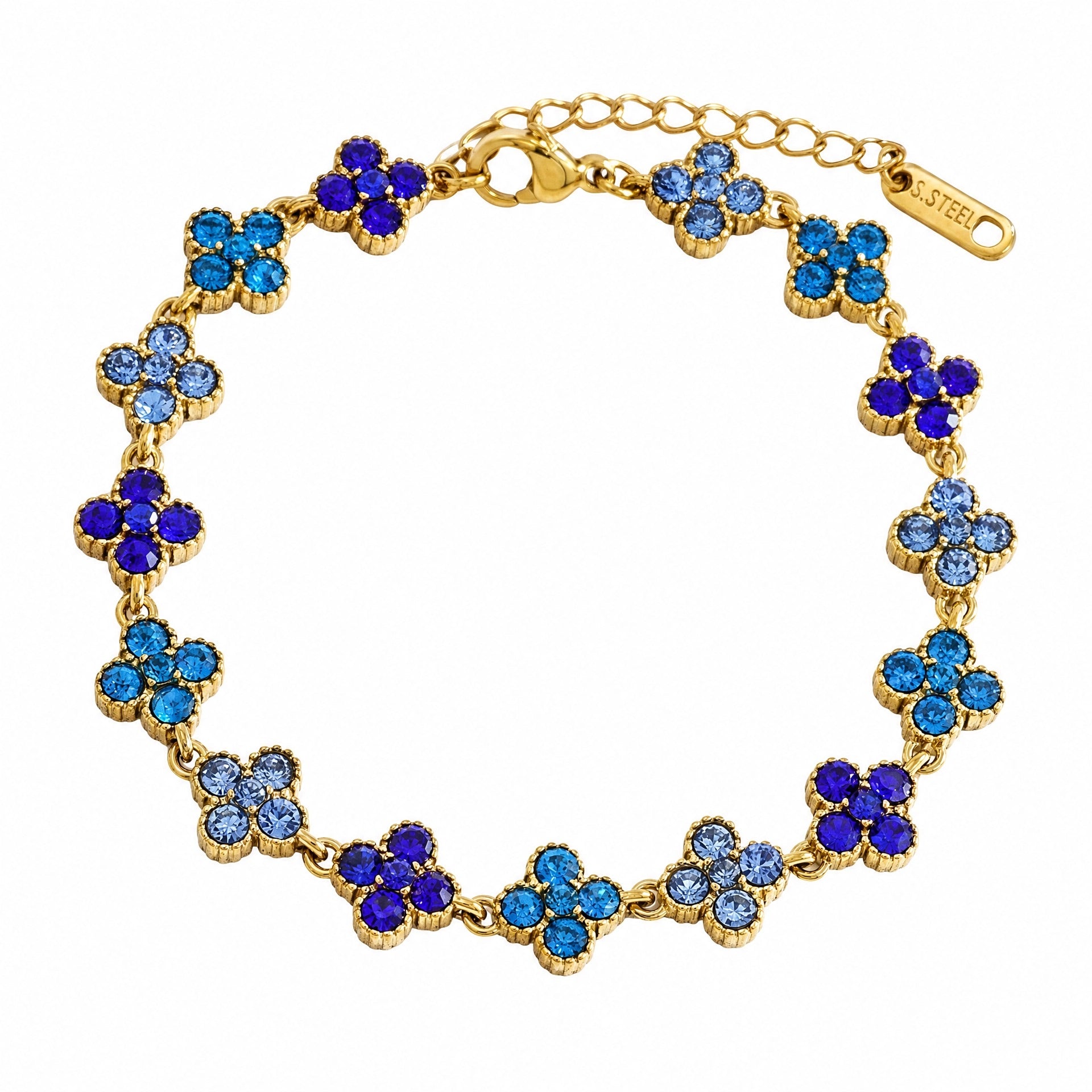Bracelet en acier inoxydable, motif trèfle orné de cristaux, accessoire féminin ajustable, éclat luxueux, modèle Lisiana