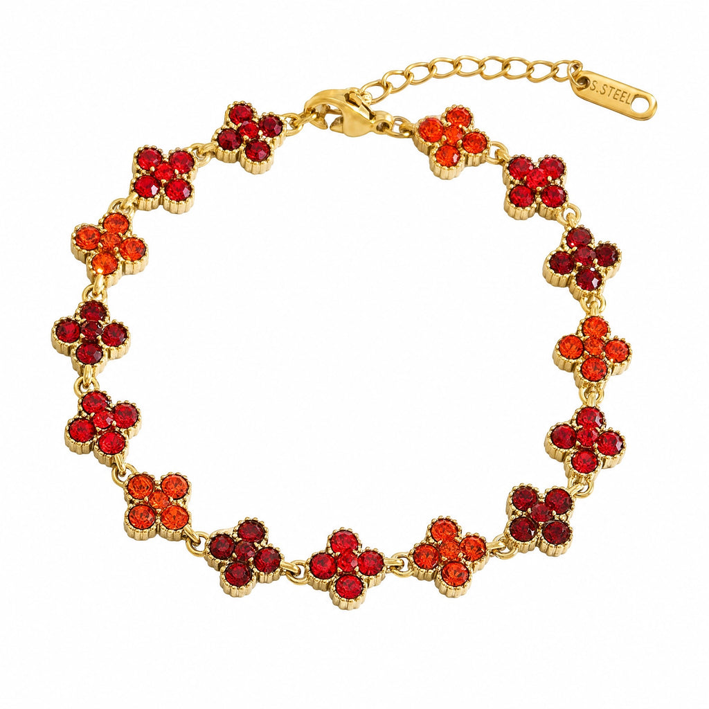 Bracelet en acier inoxydable, motif trèfle orné de cristaux, accessoire féminin ajustable, éclat luxueux, modèle Lisiana