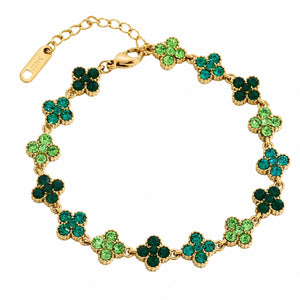 Bracelet en acier inoxydable, motif trèfle orné de cristaux, accessoire féminin ajustable, éclat luxueux, modèle Lisiana