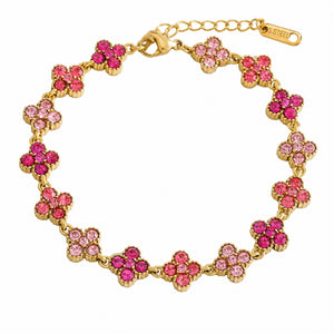 Bracelet en acier inoxydable, motif trèfle orné de cristaux, accessoire féminin ajustable, éclat luxueux, modèle Lisiana