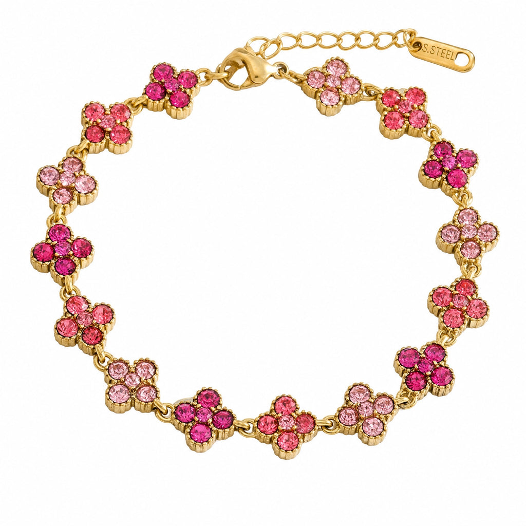 Bracelet en acier inoxydable, motif trèfle orné de cristaux, accessoire féminin ajustable, éclat luxueux, modèle Lisiana