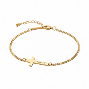 Bracelet croix gravable en acier inoxydable, chaîne fine ajustable, symbole personnel à porter chaque jour, modèle Shilore