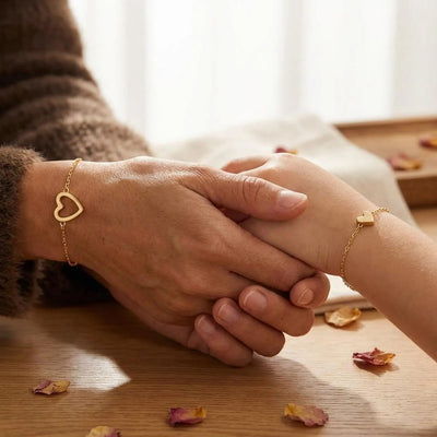 Herz-Armbänder für Mutter und Kind, Duo verstellbarer Armbänder aus Edelstahl, Schmuck als Symbol für Verbundenheit und Liebe, Modell Kéamo