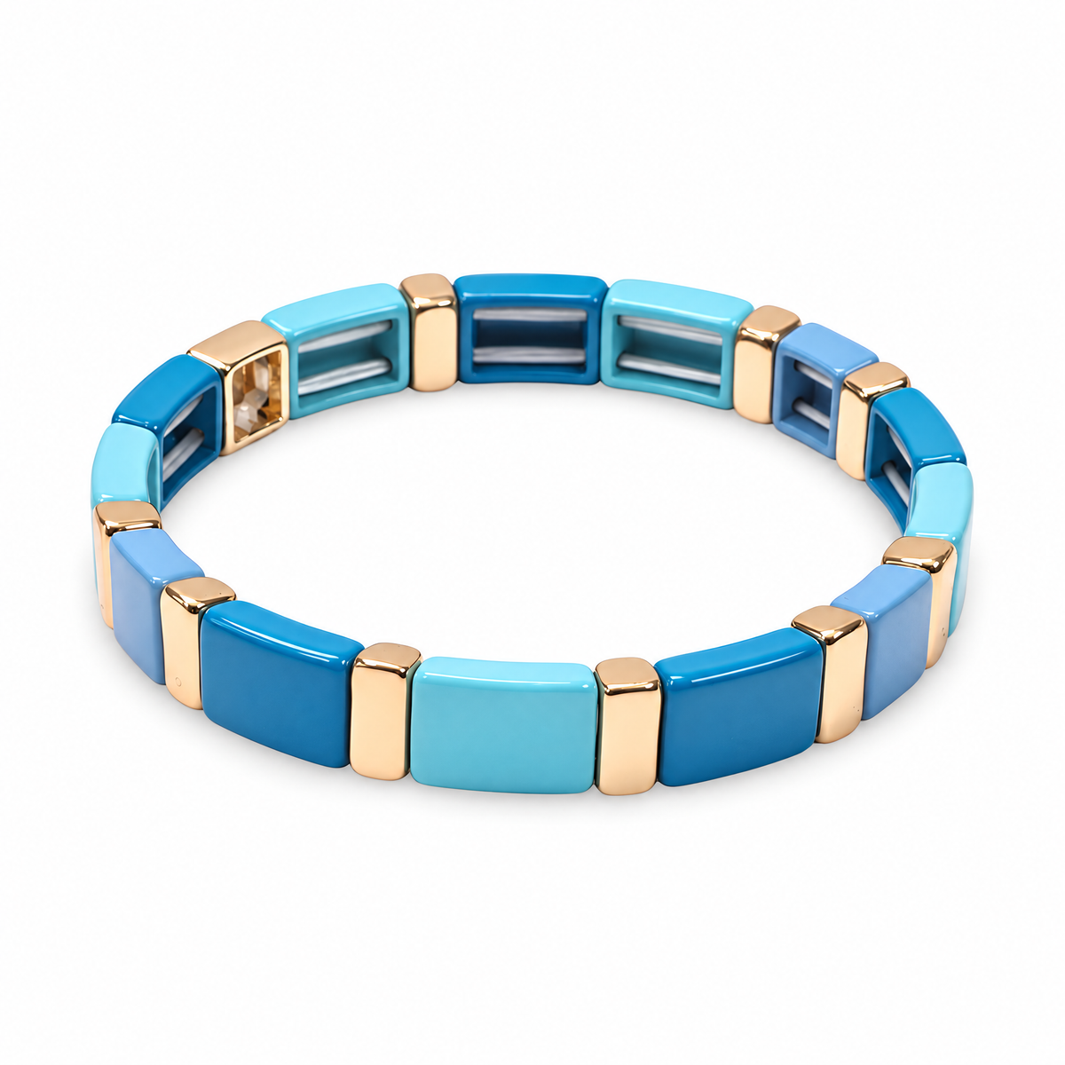 Packshot studio bracelet Calypso style 1, maillons émail multicolores.