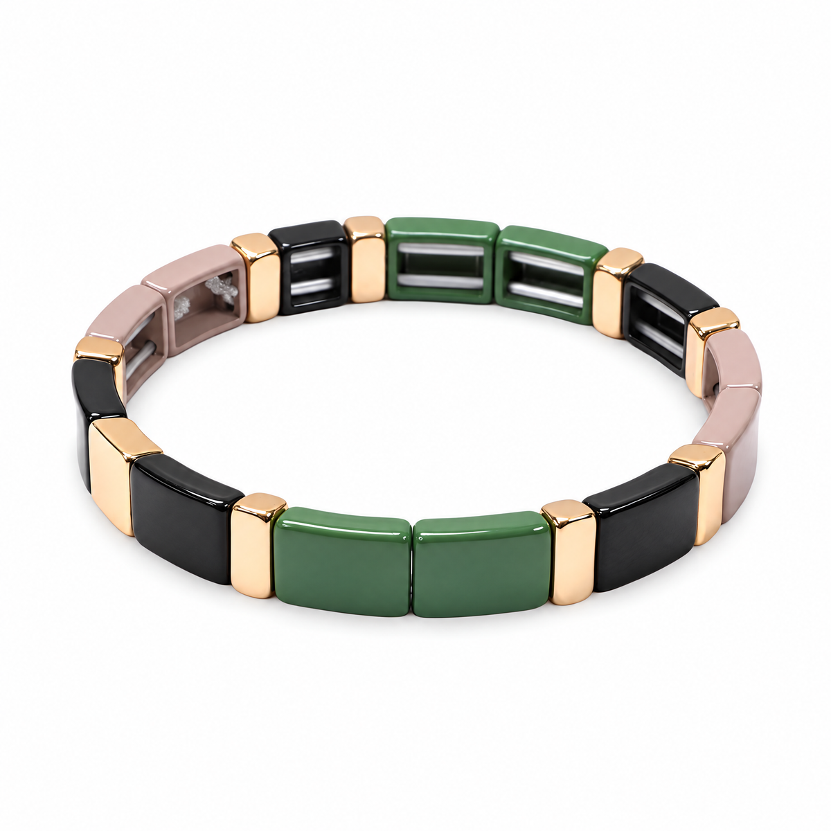Packshot studio bracelet Calypso style 6, maillons émail multicolores.