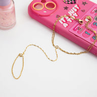 Chaîne de doigt fine en acier inoxydable plaqué or avec maille café brillante, fermeture clapet.