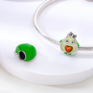 Charm en forme d'avocat vert avec ruban rose et cœur orange, style Cassia, pour bracelet.