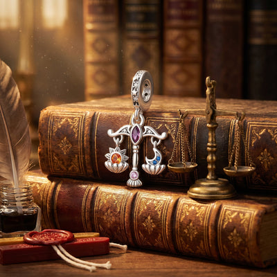 Charm carte de tarot La Justice, émaux colorés et zircons, pour femme, modèle Justicia
