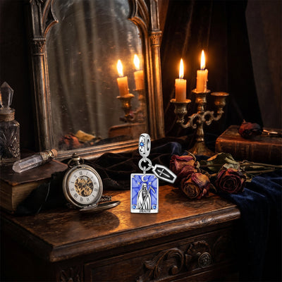 Tarotkort-charm La Mort, kobber belagt med sølv, farvede emaljer, til kvinder, model Fatalys