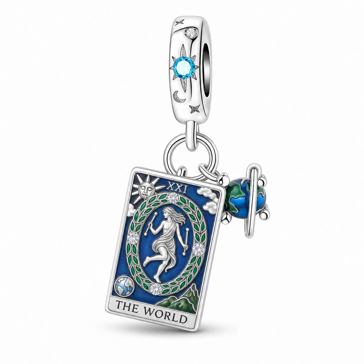 Charm clássico, carta de tarô O Mundo, para mulher, modelo Mundis