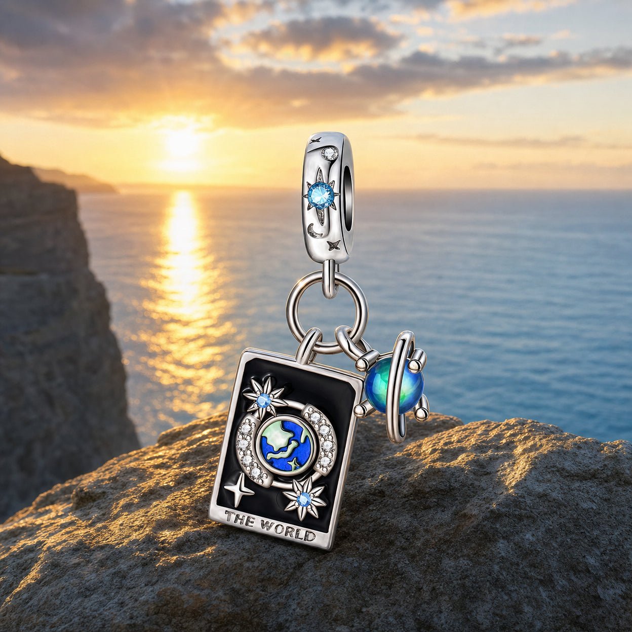 Charm clássico, carta de tarô O Mundo, para mulher, modelo Mundis