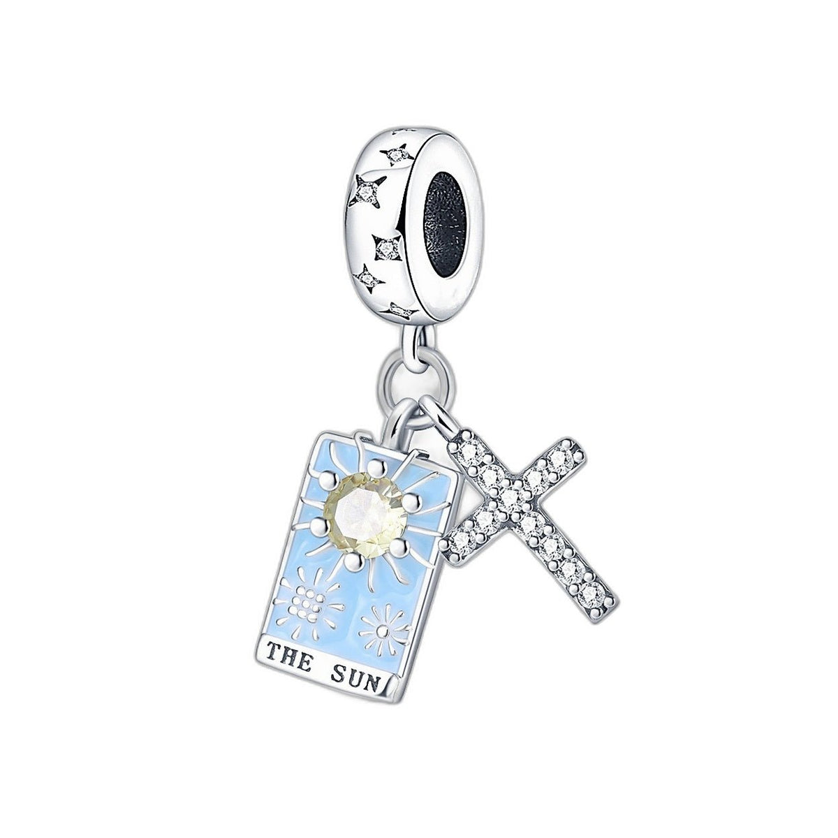 Charm carte de tarot Le Soleil, emaux colores et zircons, pour femme, modele Solcroix
