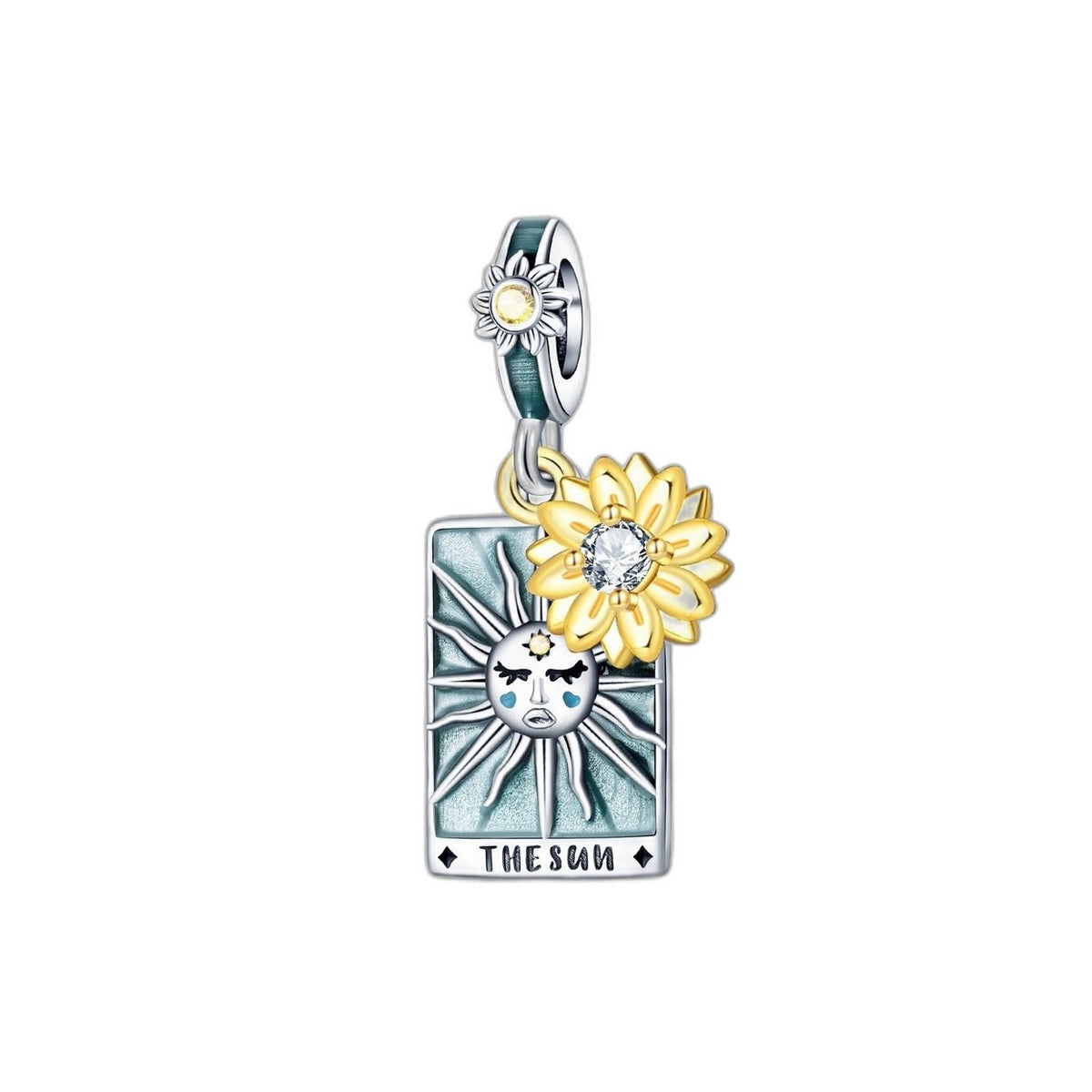 Charm tarotkortet Solen, sølvbelagt kobber, farvede emaljer, til kvinder, model Solaris