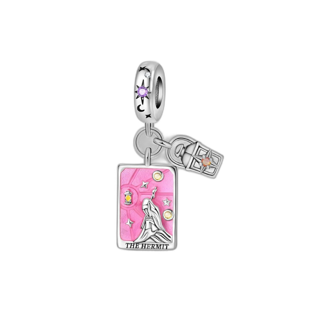 Charm tarotkortet Eremitten, sølvbelagt kobber og emaljer, til kvinder, model Hermita
