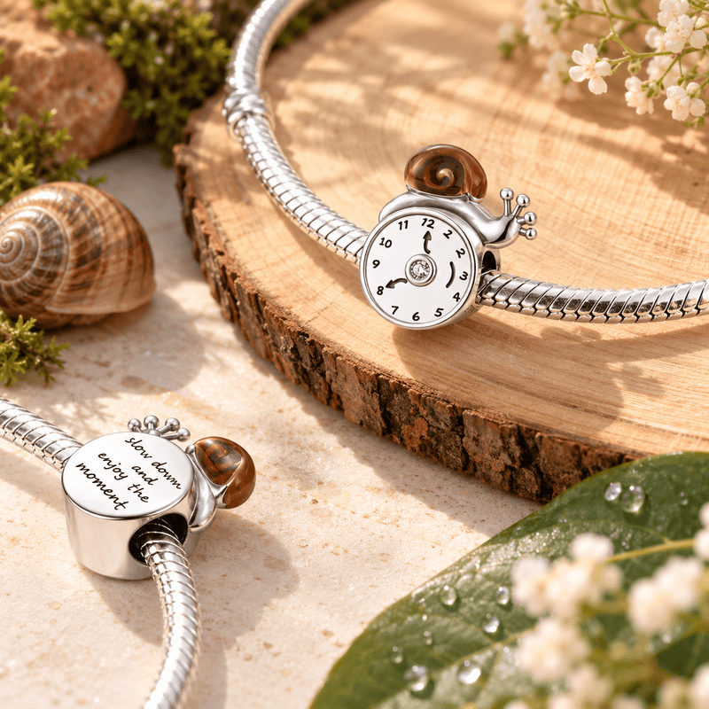 Charm escargot sur horloge émaillée, finition argentée, zircon central, modèle Cressida